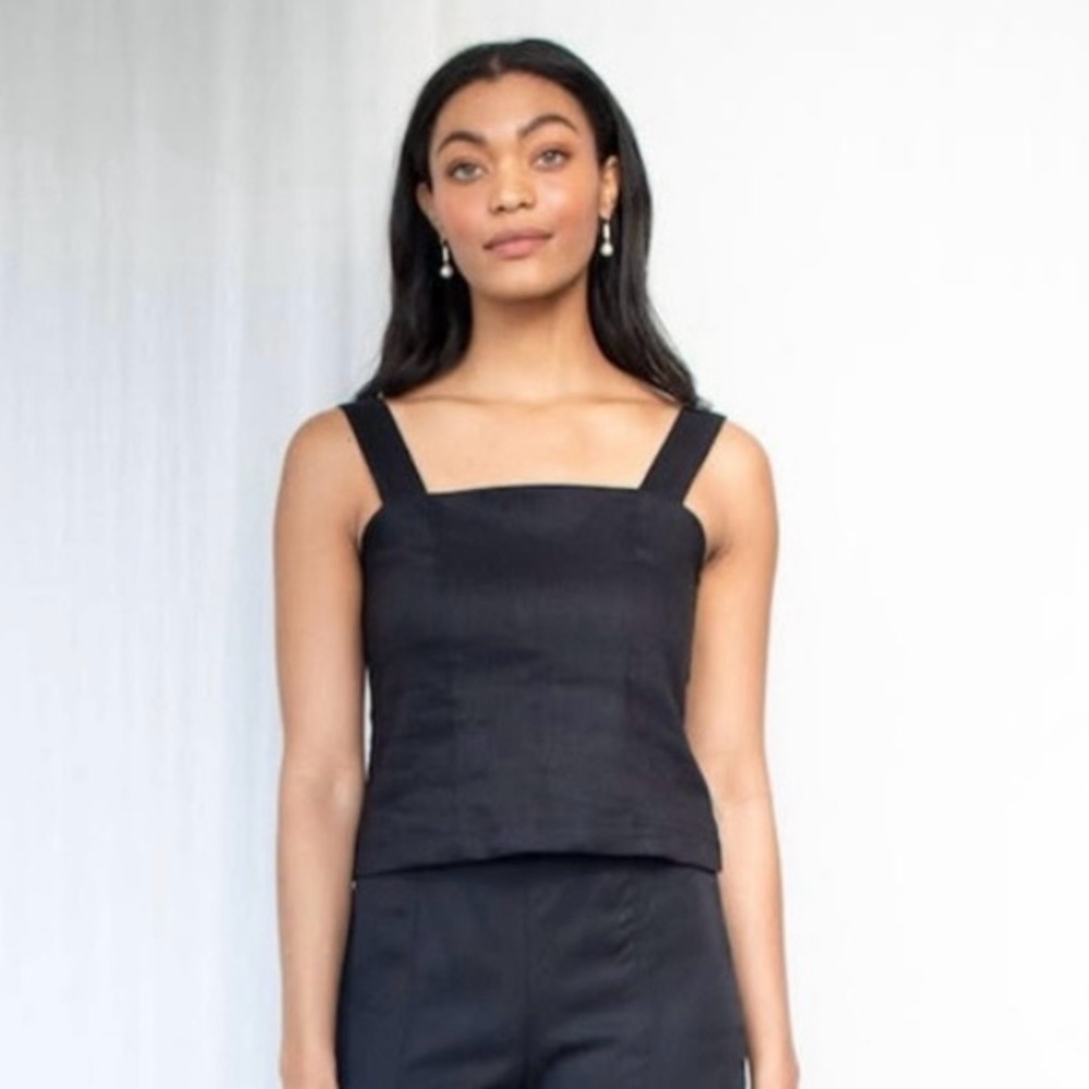 NWT Natalie Busby Babe Tank Linen Blend Top in Black Size XS